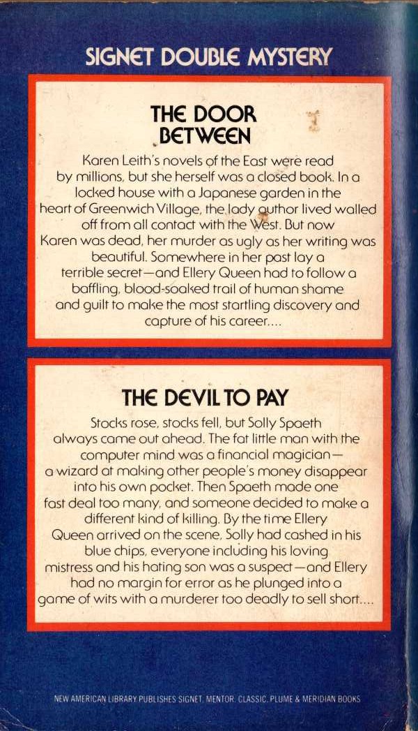 Ellery Queen  THE DOOR BETWEEN and THE DEVIL TO PAY magnified rear book cover image