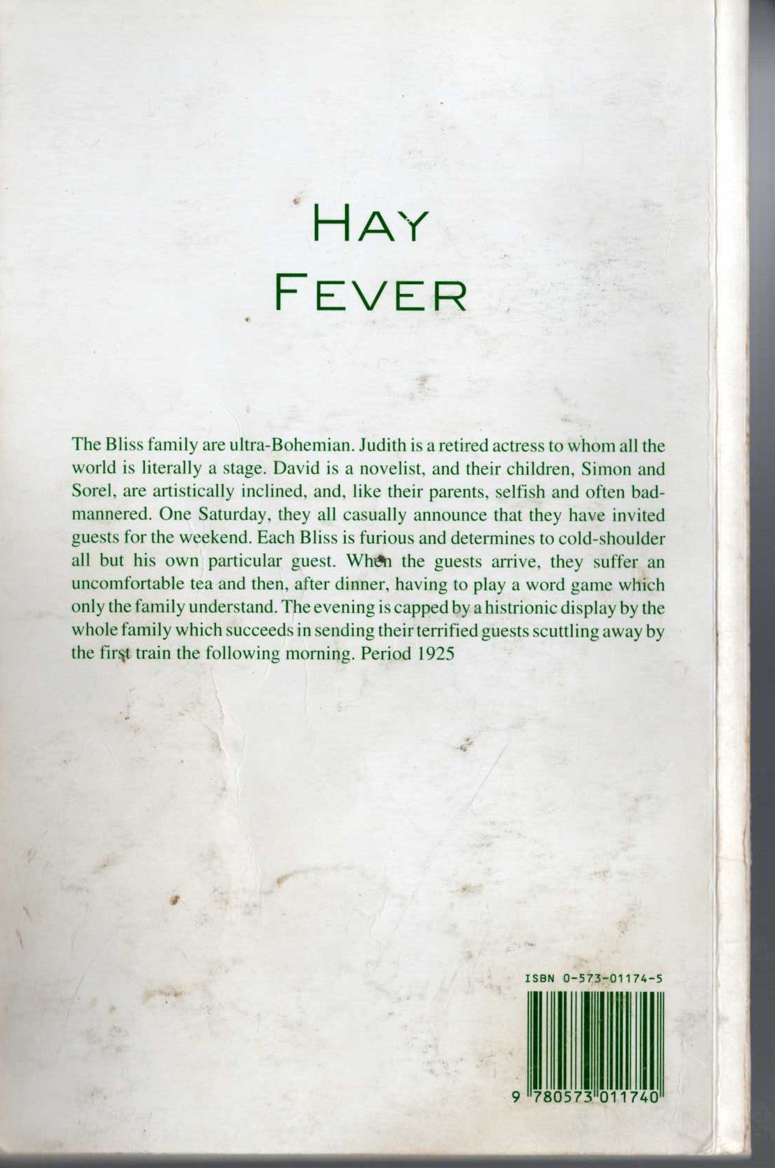 Noel Coward  FEVER. A Light Comedy magnified rear book cover image