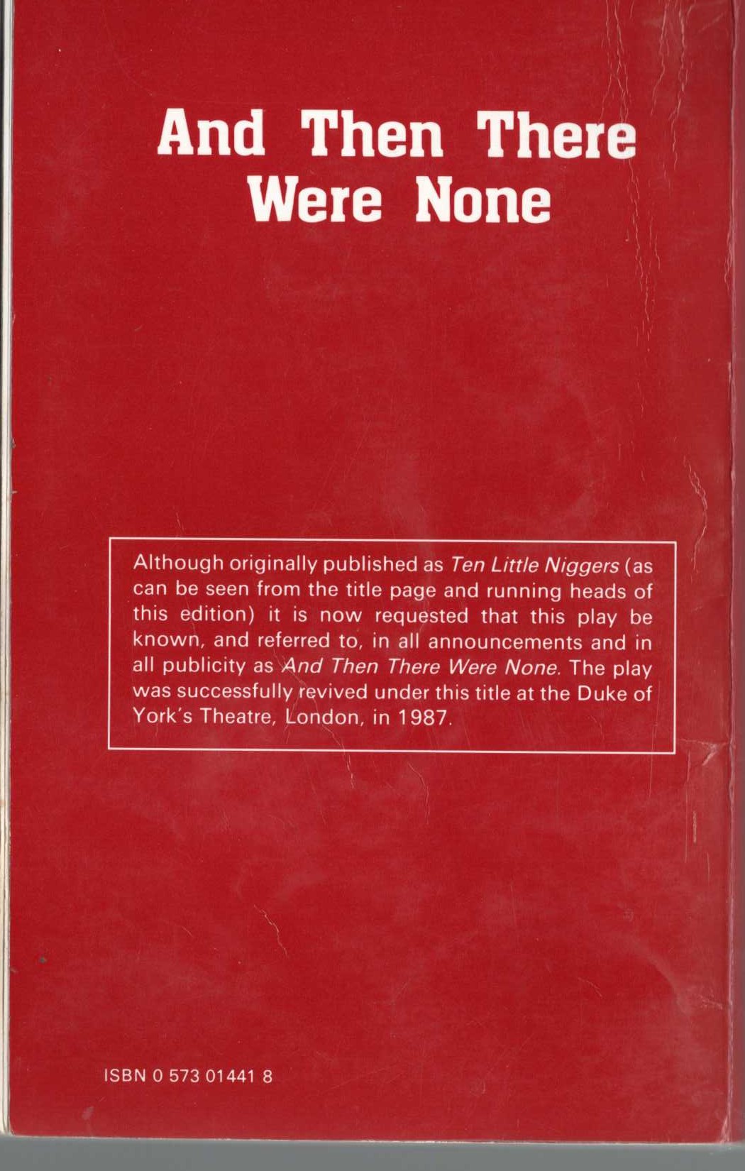 Agatha Christie  AND THEN THERE WERE NONE magnified rear book cover image