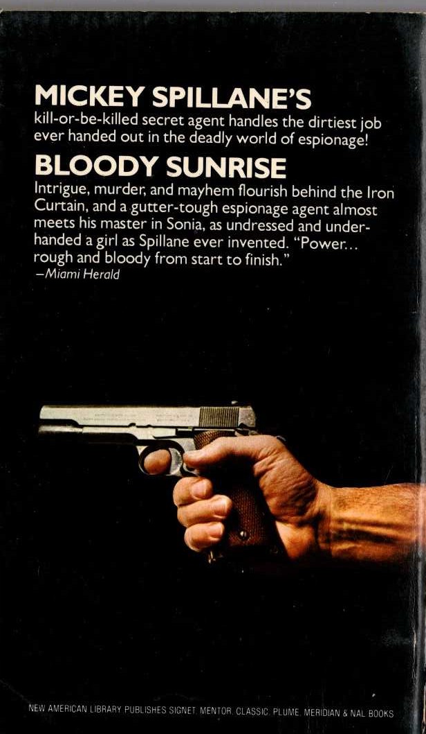 Mickey Spillane  BLOODY SUNRISE magnified rear book cover image