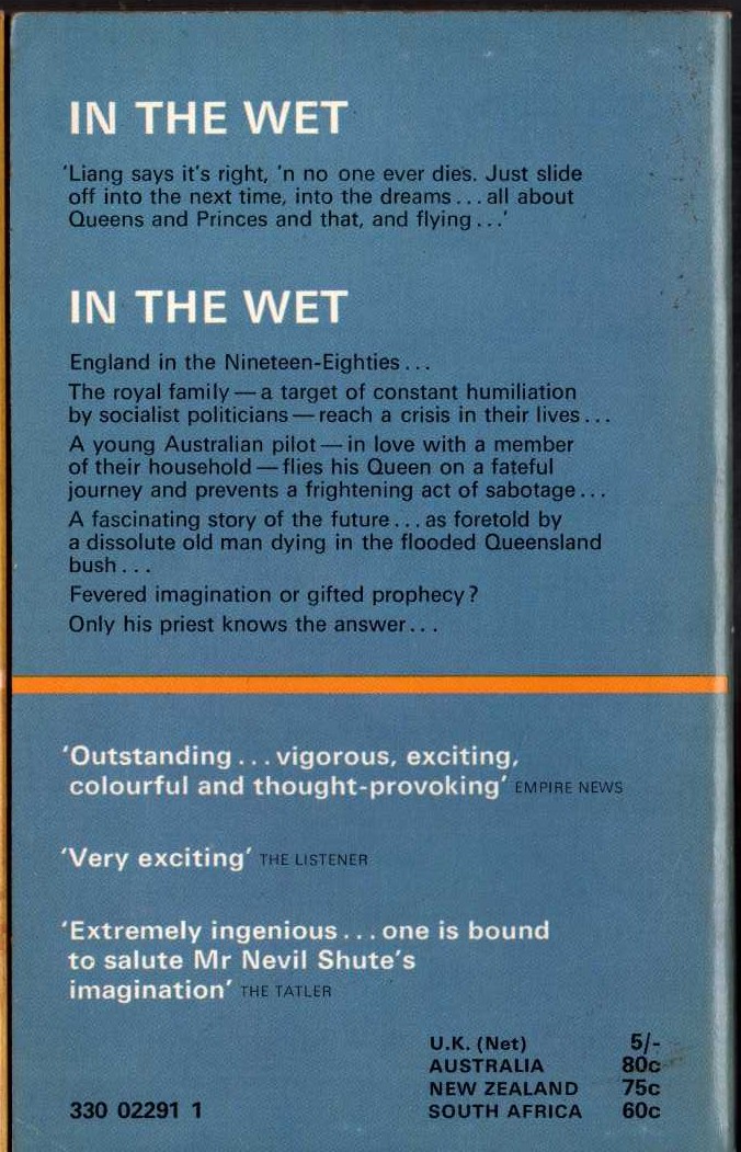 Nevil Shute  IN THE WET magnified rear book cover image