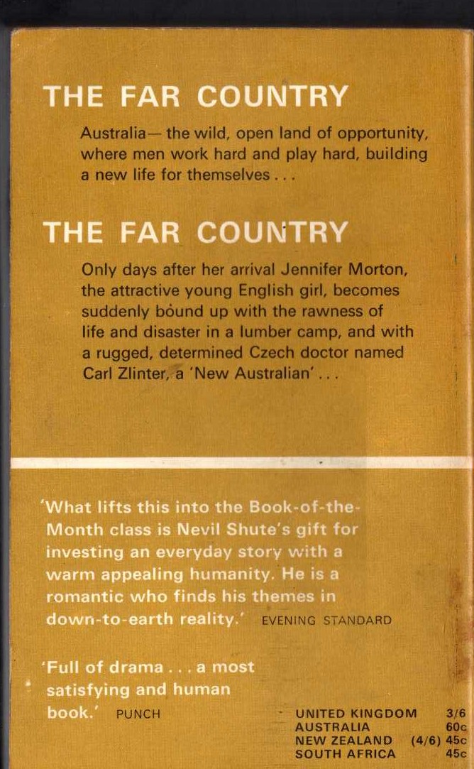 Nevil Shute  THE FAR COUNTRY magnified rear book cover image