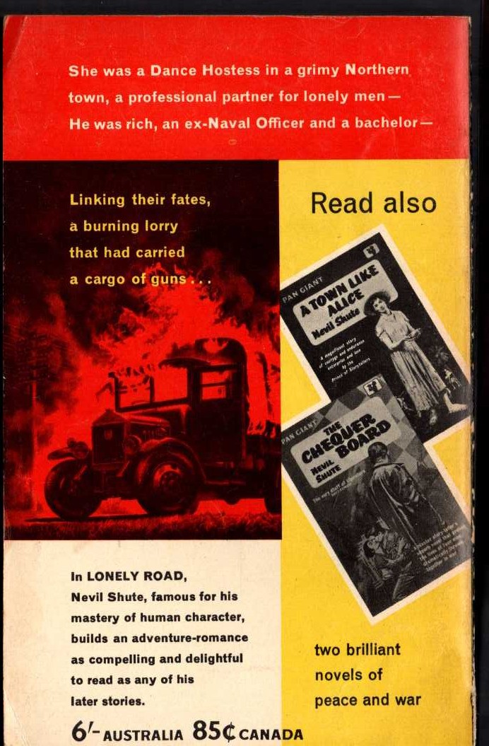 Nevil Shute  LONELY ROAD magnified rear book cover image