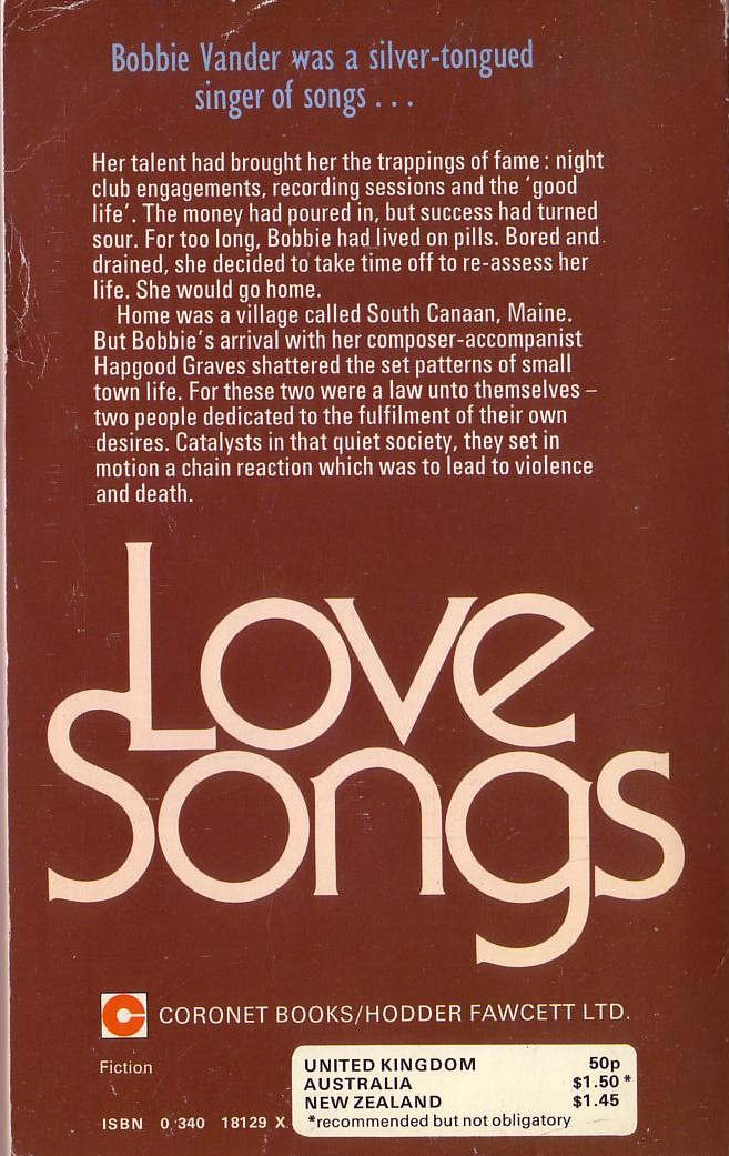 Lawrence Sanders  LOVE SONGS magnified rear book cover image
