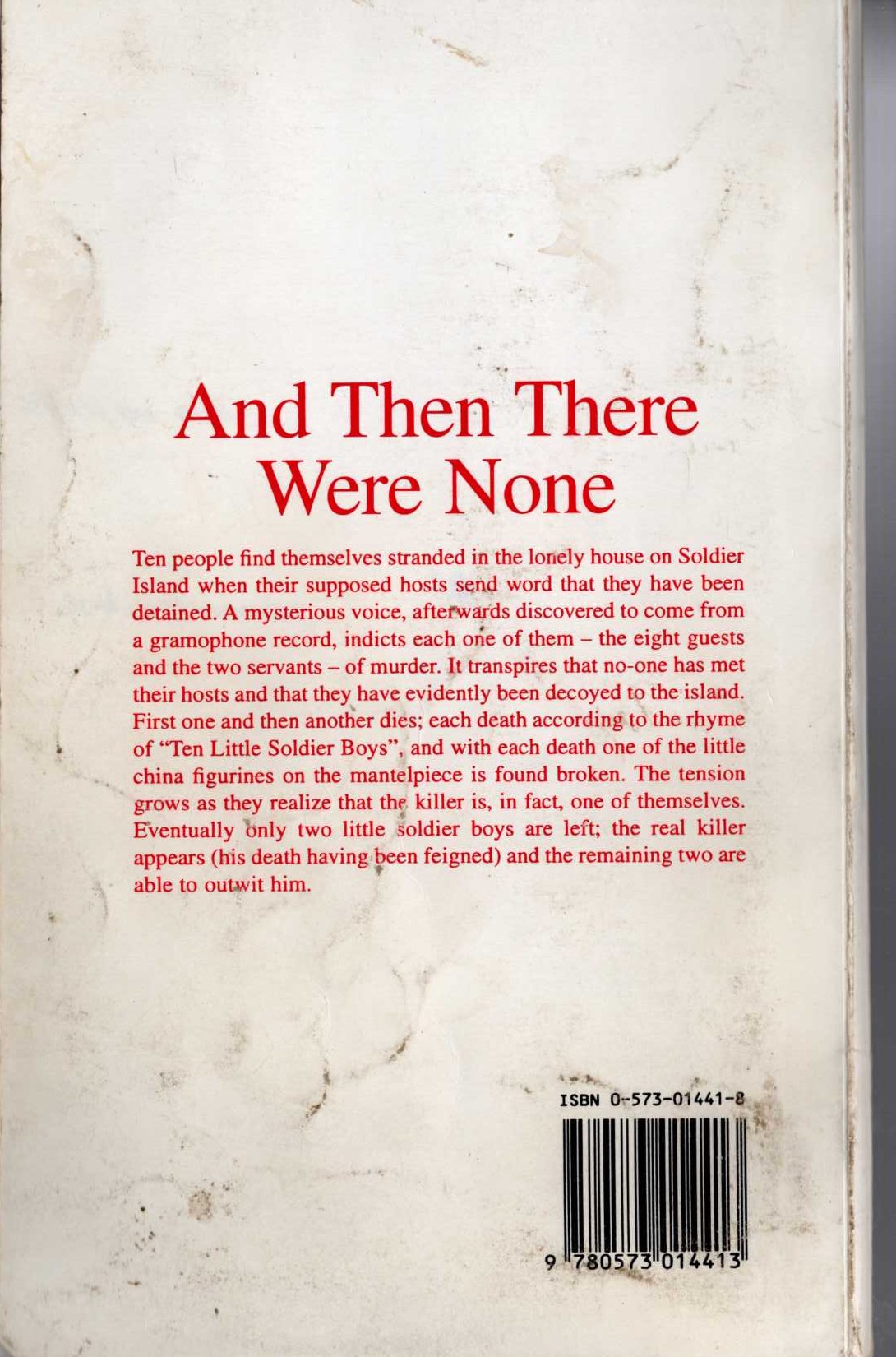 Agatha Christie  AND THEN THERE WERE NONE magnified rear book cover image