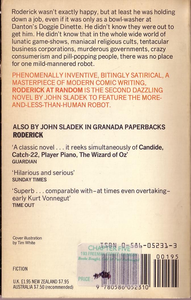 John Sladek  RODERICK AT RANDOM magnified rear book cover image