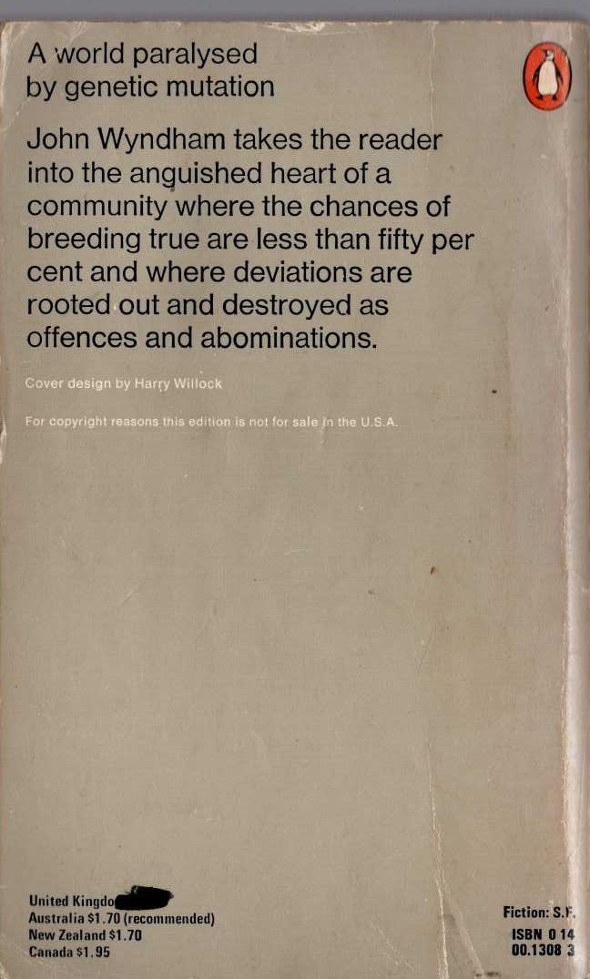 John Wyndham  THE CHRYSALIDS magnified rear book cover image