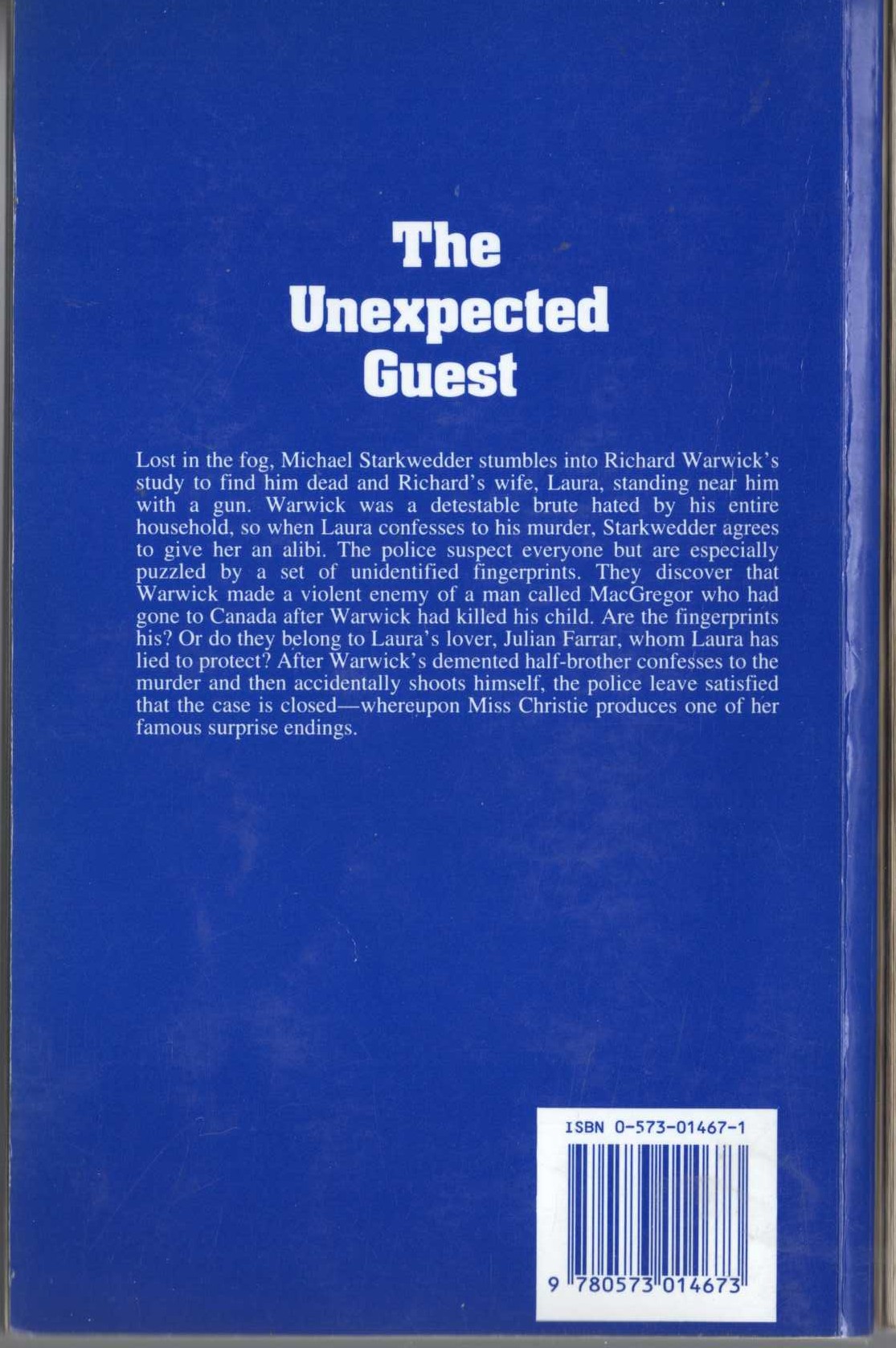 Agatha Christie  THE UNEXPECTED GUEST. A play magnified rear book cover image