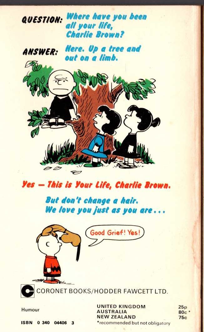 Charles M. Schulz  THIS IS YOUR LIFE, CHARLIE BROWN! magnified rear book cover image