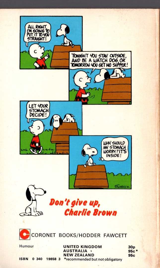 Charles M. Schulz  DON'T GIVE UP, CHARLIE BROWN magnified rear book cover image