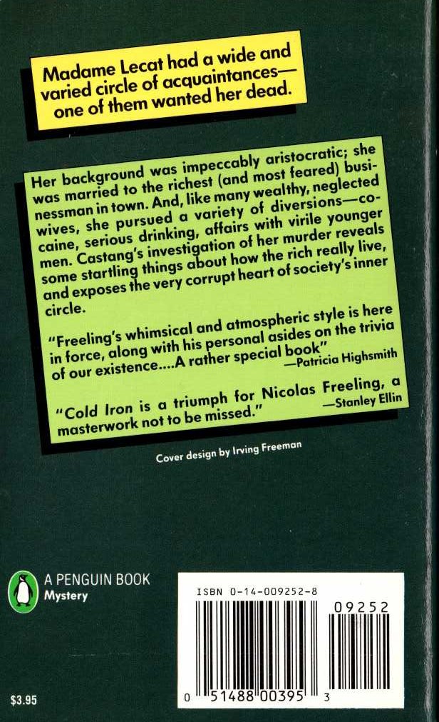 Nicolas Freeling  COLD IRON magnified rear book cover image