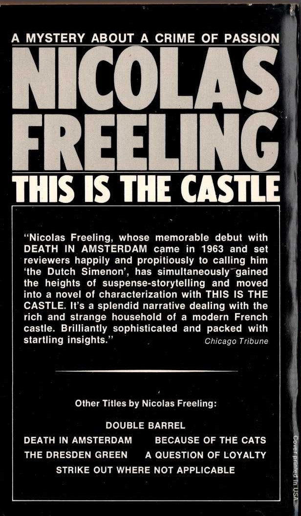 Nicolas Freeling  THIS IS THE CASTLE magnified rear book cover image