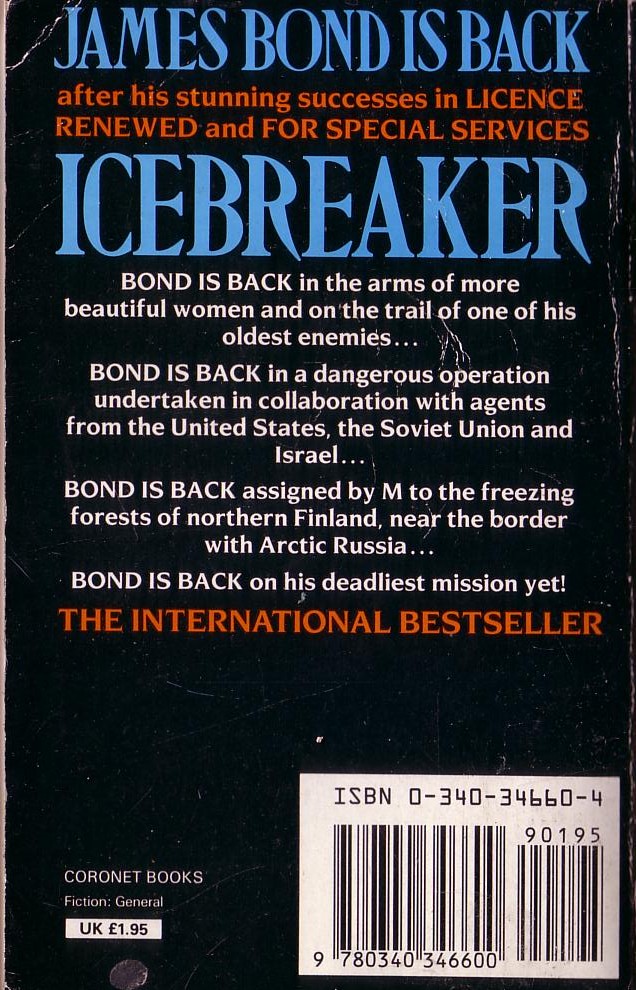 John Gardner  ICEBREAKER magnified rear book cover image