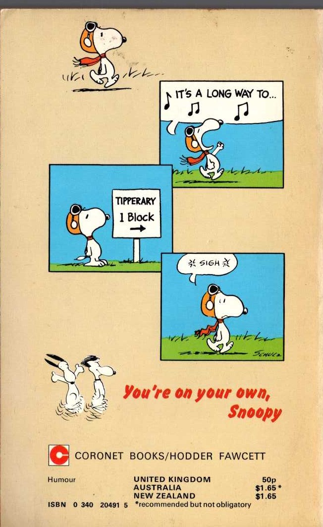 Charles M. Schulz  YOU'RE ON YOUR OWN, SNOOPY magnified rear book cover image