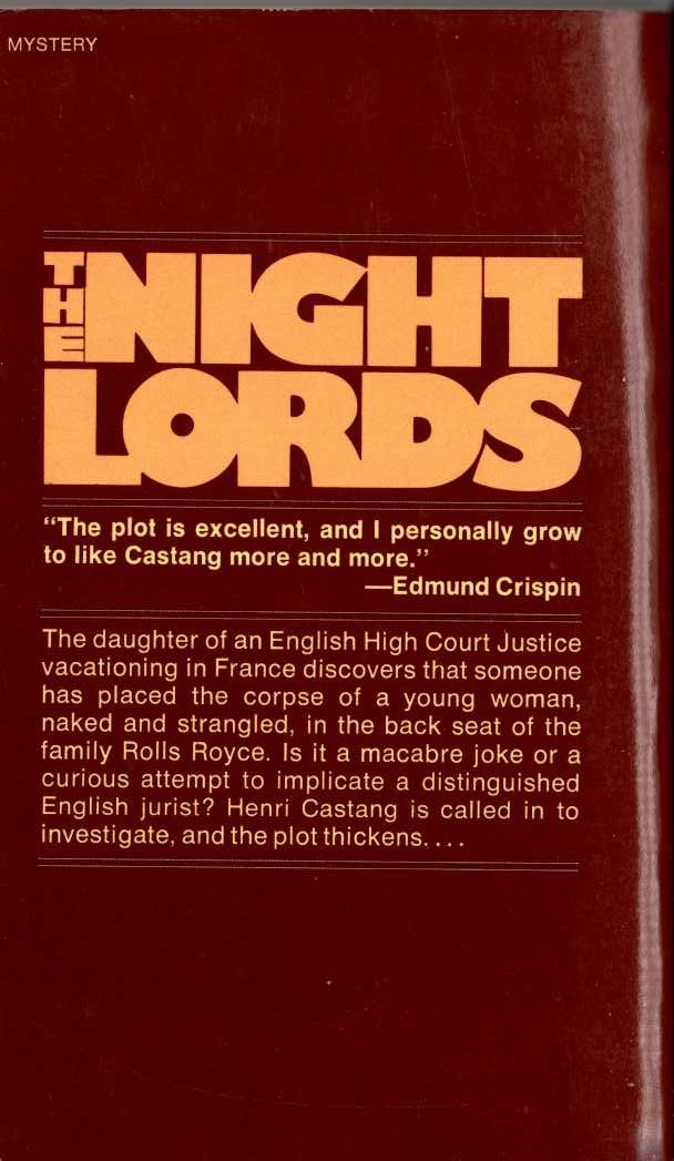 Nicolas Freeling  THE NIGHT LORDS magnified rear book cover image