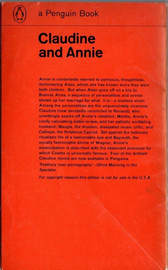 Colette   CLAUDINE AND ANNIE magnified rear book cover image