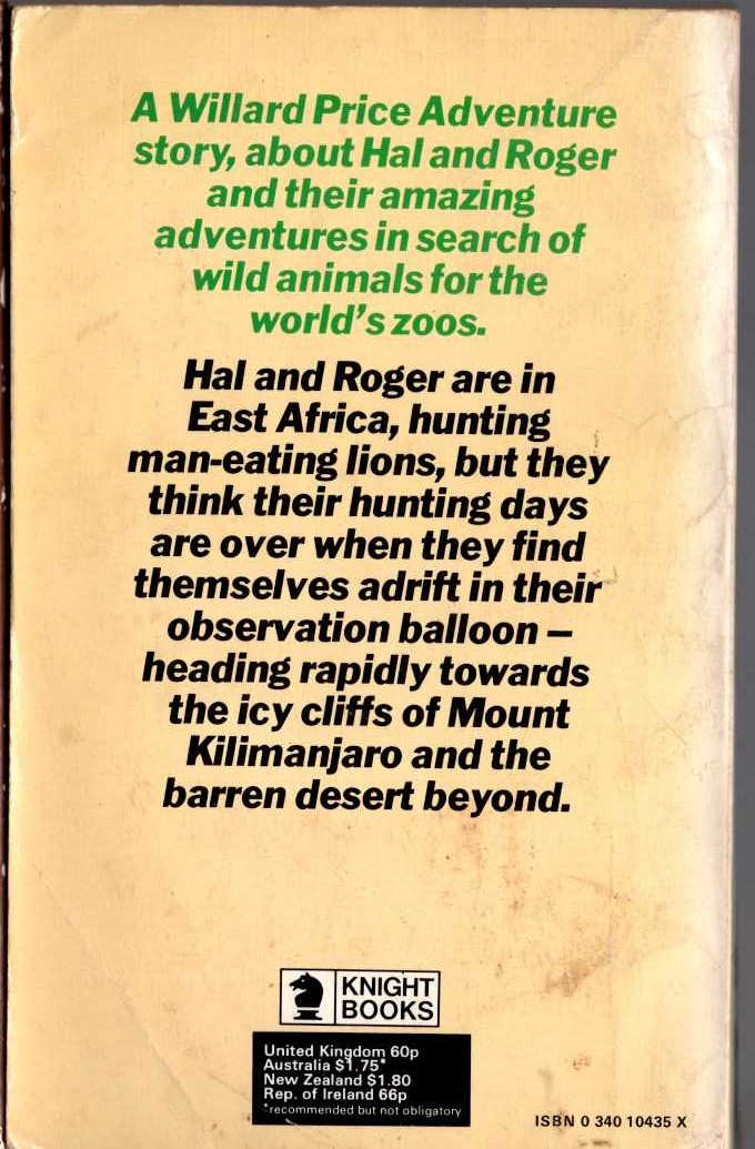 Willard Price  LION ADVENTURE magnified rear book cover image
