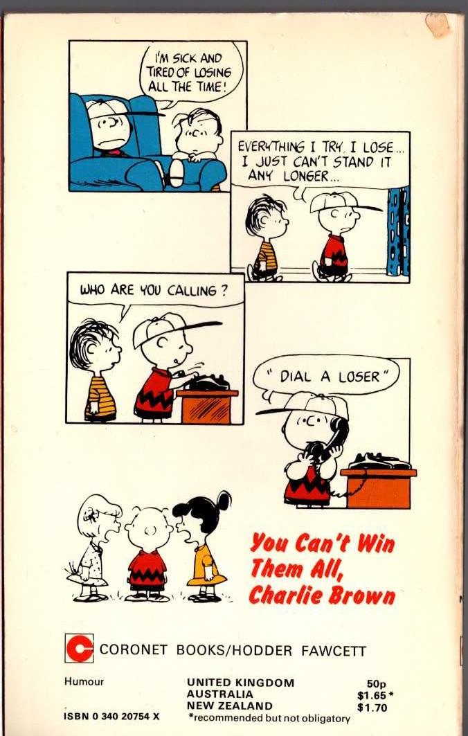 Charles M. Schulz  YOU CAN'T WIN THEM ALL, CHARLIE BROWN magnified rear book cover image