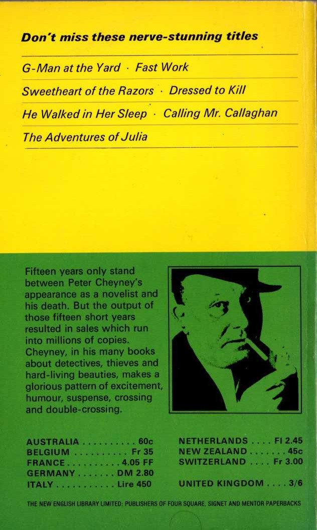 Peter Cheyney  HE WALKED IN HER SLEEP magnified rear book cover image