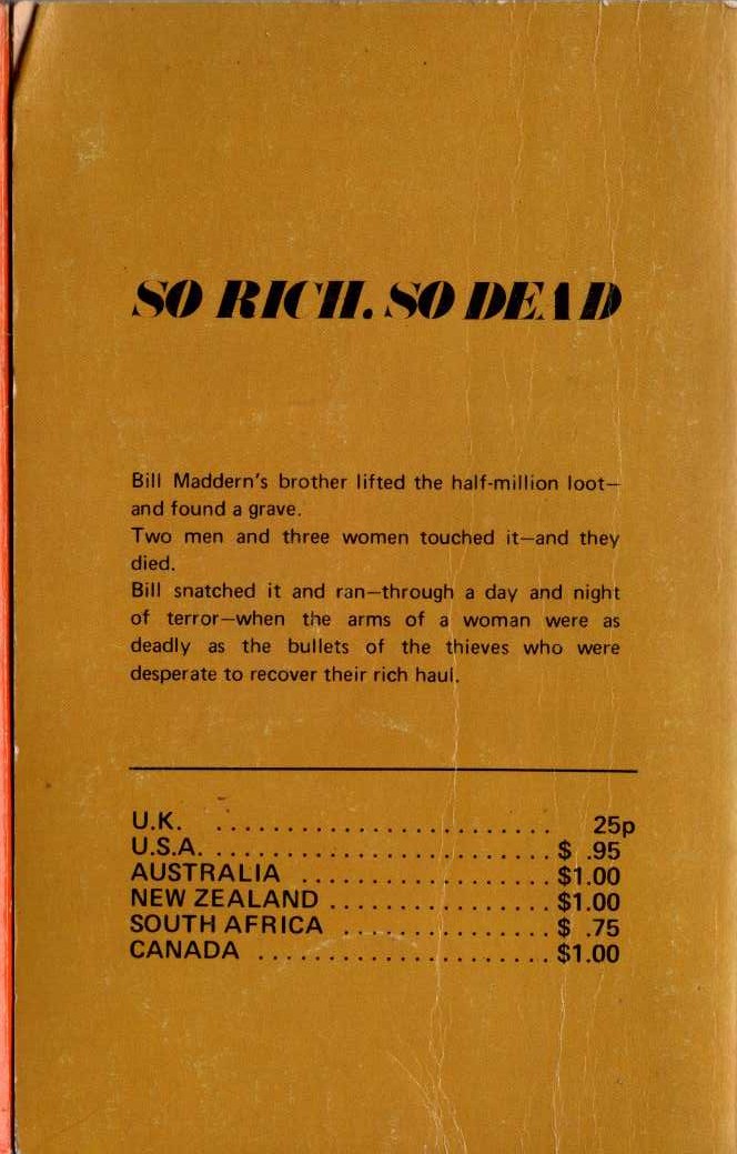 Gil Brewer  SO RICH, SO DEAD magnified rear book cover image