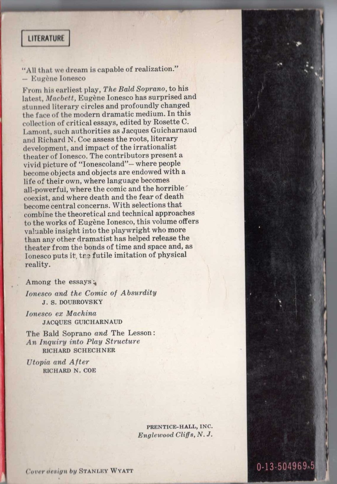 Rosette C. Lamont (edits) IONESCO. A Collection of Critical Essays magnified rear book cover image