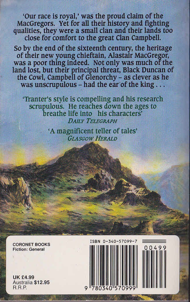 Nigel Tranter  CHILDREN OF THE MIST magnified rear book cover image