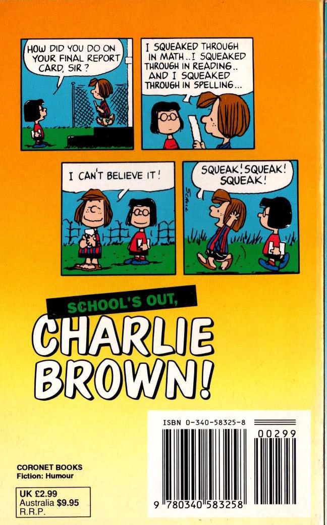 Charles M. Schulz  SCHOOL'S OUT, CHARLIE BROWN magnified rear book cover image