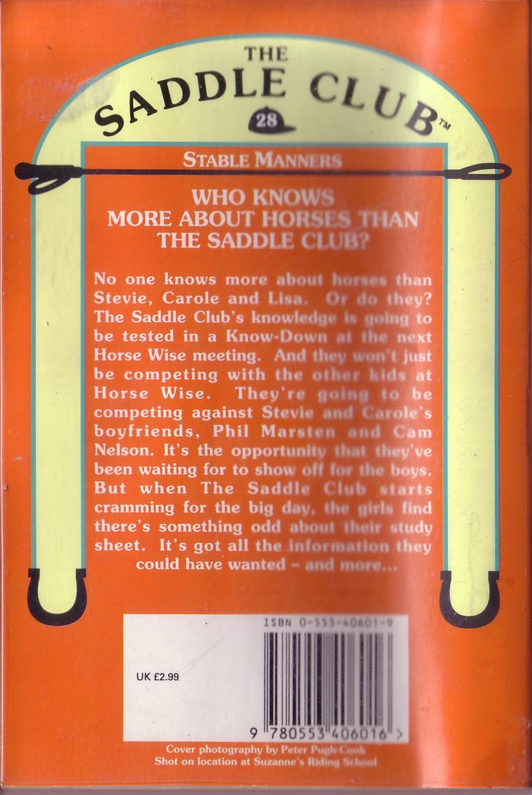 Bonnie Bryant  THE SADDLE CLUB 28: Stable Manners magnified rear book cover image