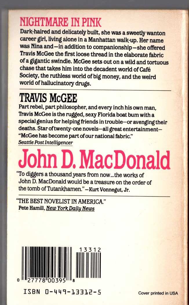 John D. MacDonald  NIGHTMARE IN PINK magnified rear book cover image