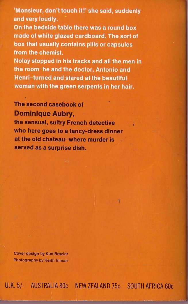Hugh Travers  MADAME AUBRY DINES WITH DEATH magnified rear book cover image