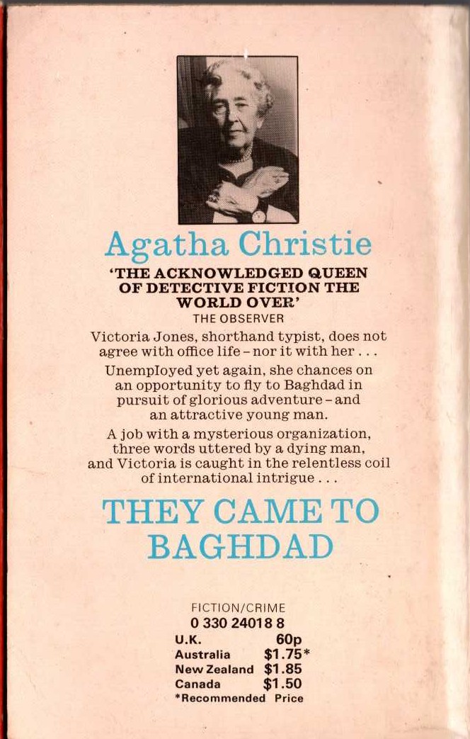 Agatha Christie  THEY CAME TO BAGHDAD magnified rear book cover image