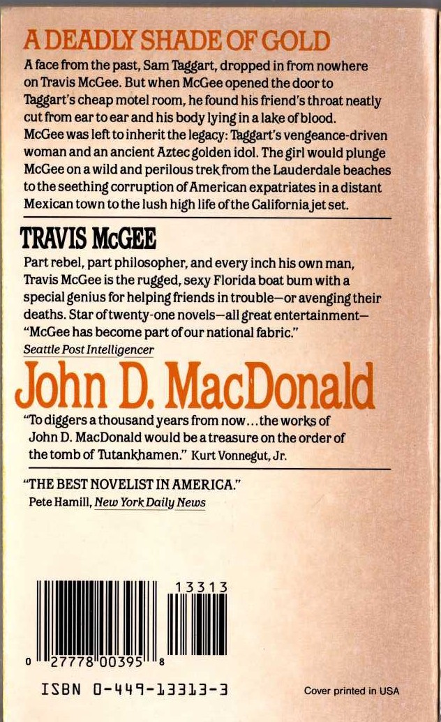 John D. MacDonald  A DEADLY SHADE OF GOLD magnified rear book cover image