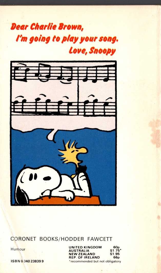 Charles M. Schulz  THEY'RE PLAYING YOUR SONG, CHARLIE BROWN magnified rear book cover image