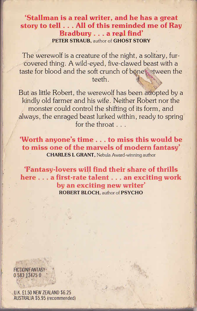 Robert Stallman  THE ORPHAN magnified rear book cover image