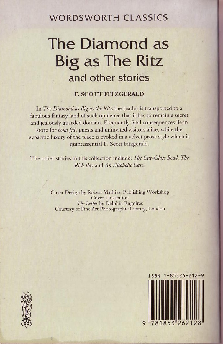 F.Scott Fitzgerald  THE DIAMOND AS BIG AS THE RITZ magnified rear book cover image