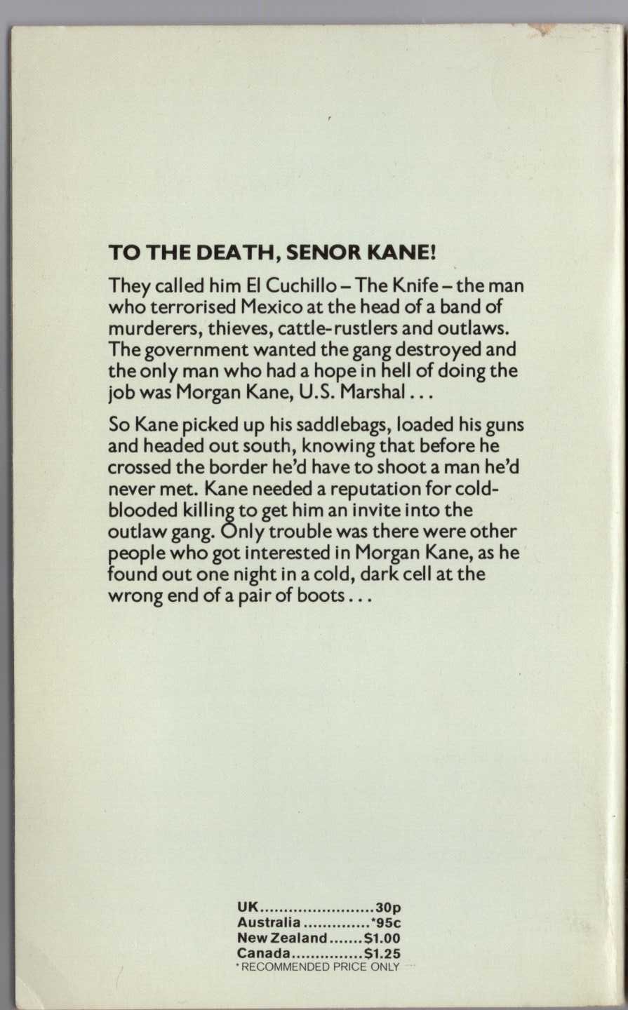 Louis Masterson  TO THE DEATH, SENOR KANE! magnified rear book cover image