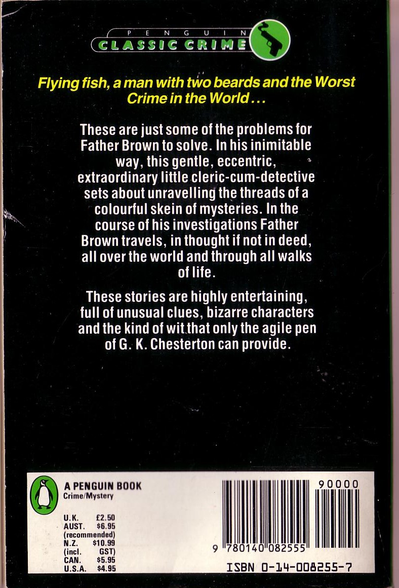 G.K. Chesterton  THE SECRET OF FATHER BROWN magnified rear book cover image