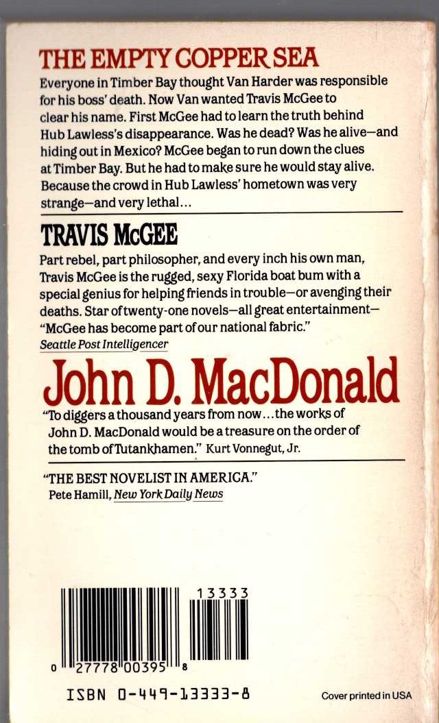 John D. MacDonald  THE EMPTY COPPER SEA magnified rear book cover image