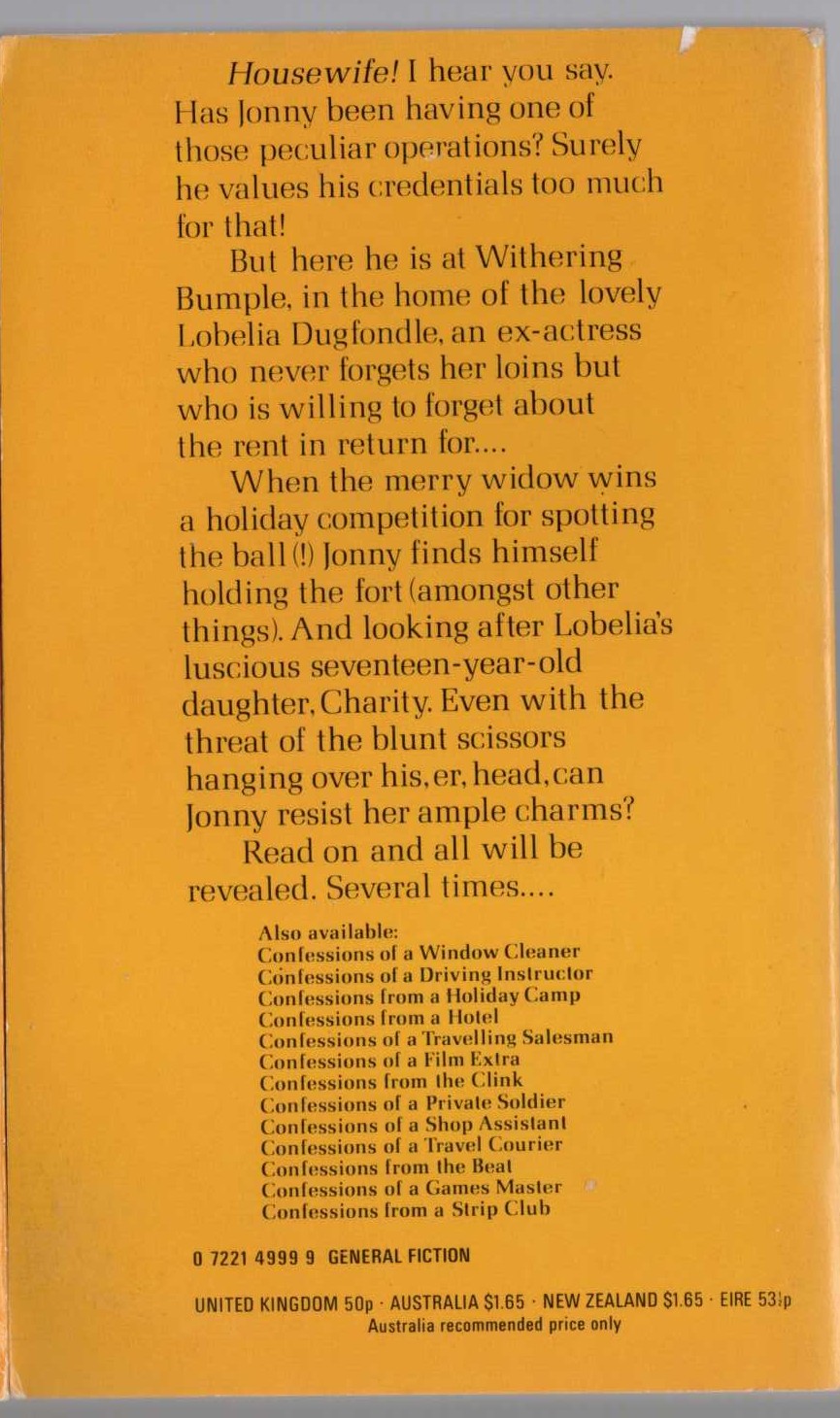 Jonathan May  CONFESSIONS OF A HOUSEWIFE magnified rear book cover image