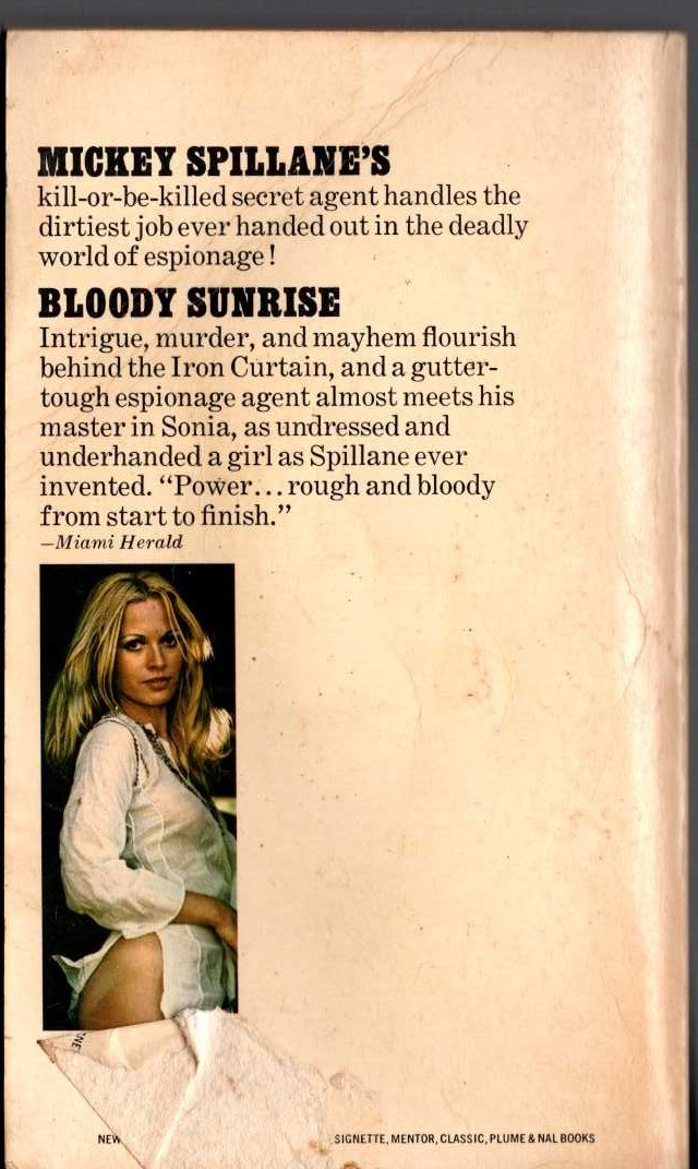 Mickey Spillane  BLOODY SUNRISE magnified rear book cover image