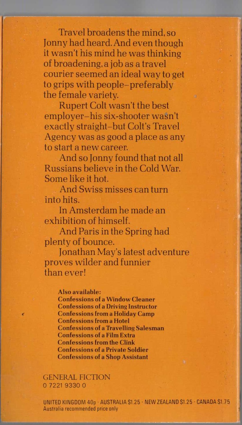 Jonathan May  CONFESSIONS OF A TRAVEL COURIER magnified rear book cover image