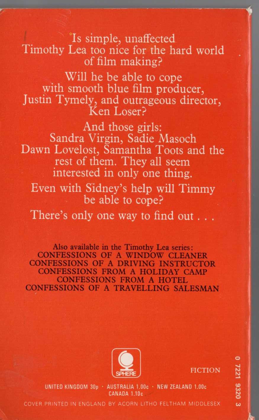 Timothy Lea  CONFESSIONS OF A FILM EXTRA magnified rear book cover image