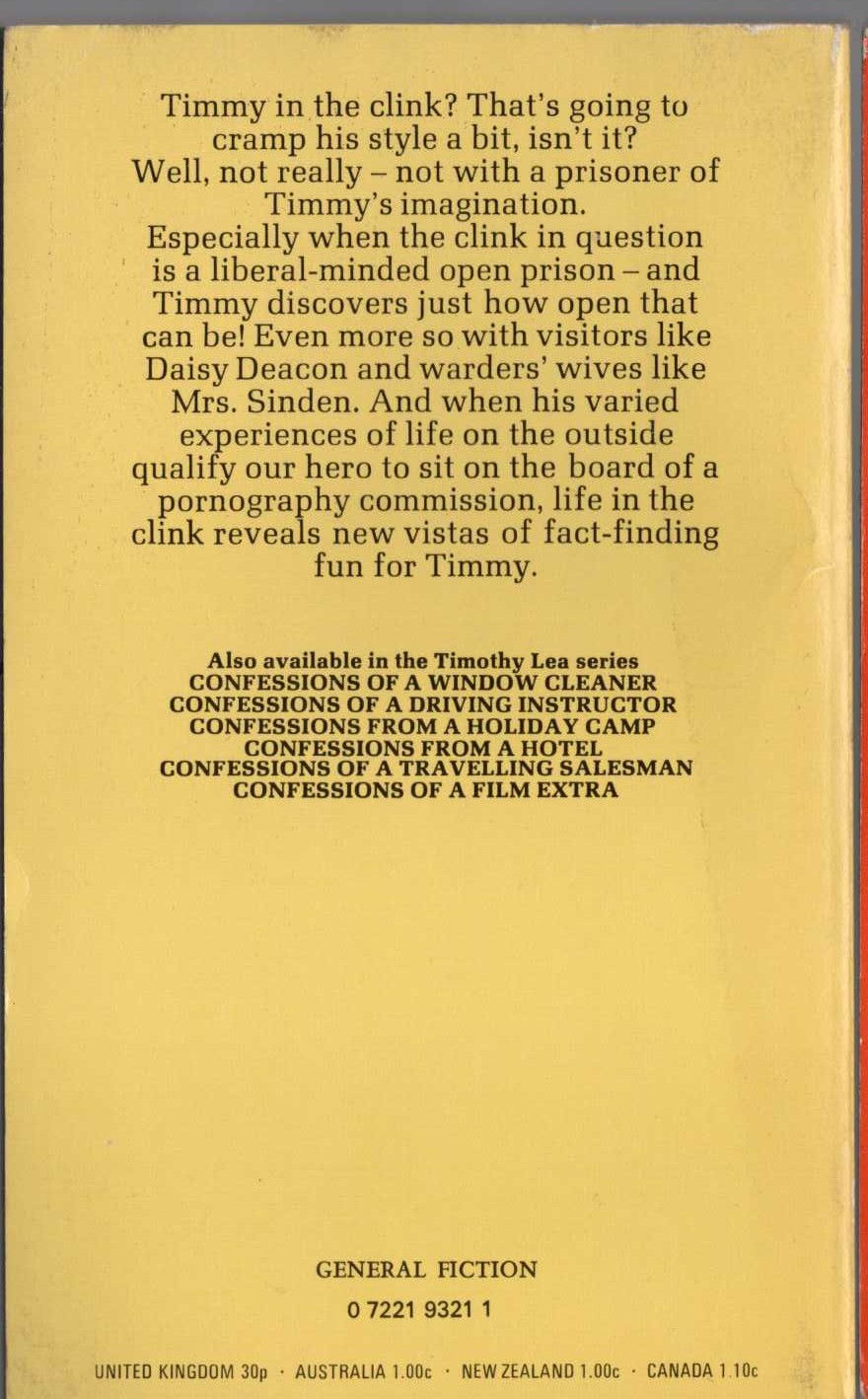 Timothy Lea  CONFESSIONS FROM THE CLINK magnified rear book cover image