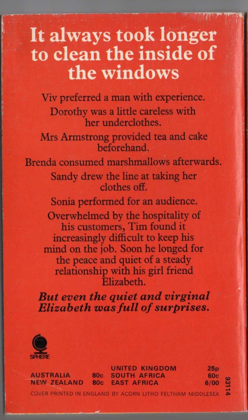 Timothy Lea  CONFESSIONS OF A WINDOW CLEANER magnified rear book cover image