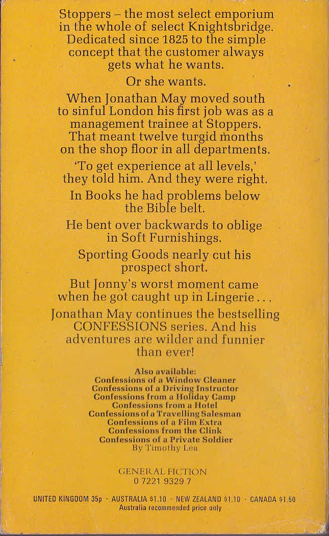 Jonathan May  CONFESSIONS OF A SHOP ASSISTANT magnified rear book cover image