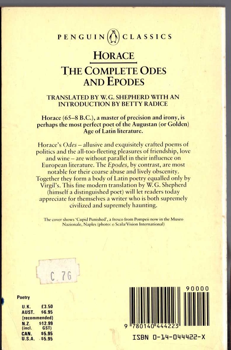 Horace   THE COMPLETE ODES AND EPODES magnified rear book cover image
