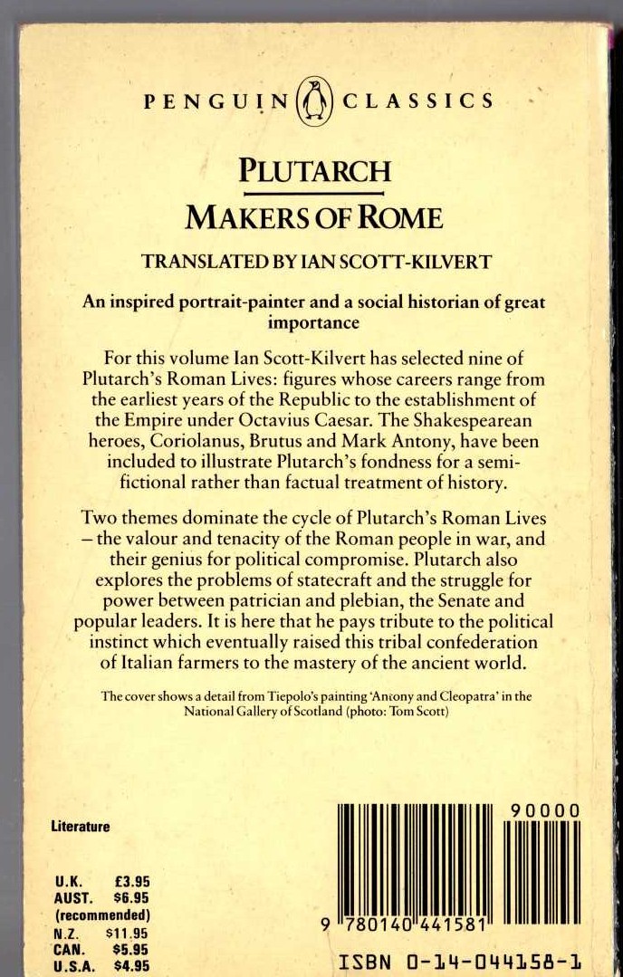 Plutarch   MAKERS OF ROME magnified rear book cover image