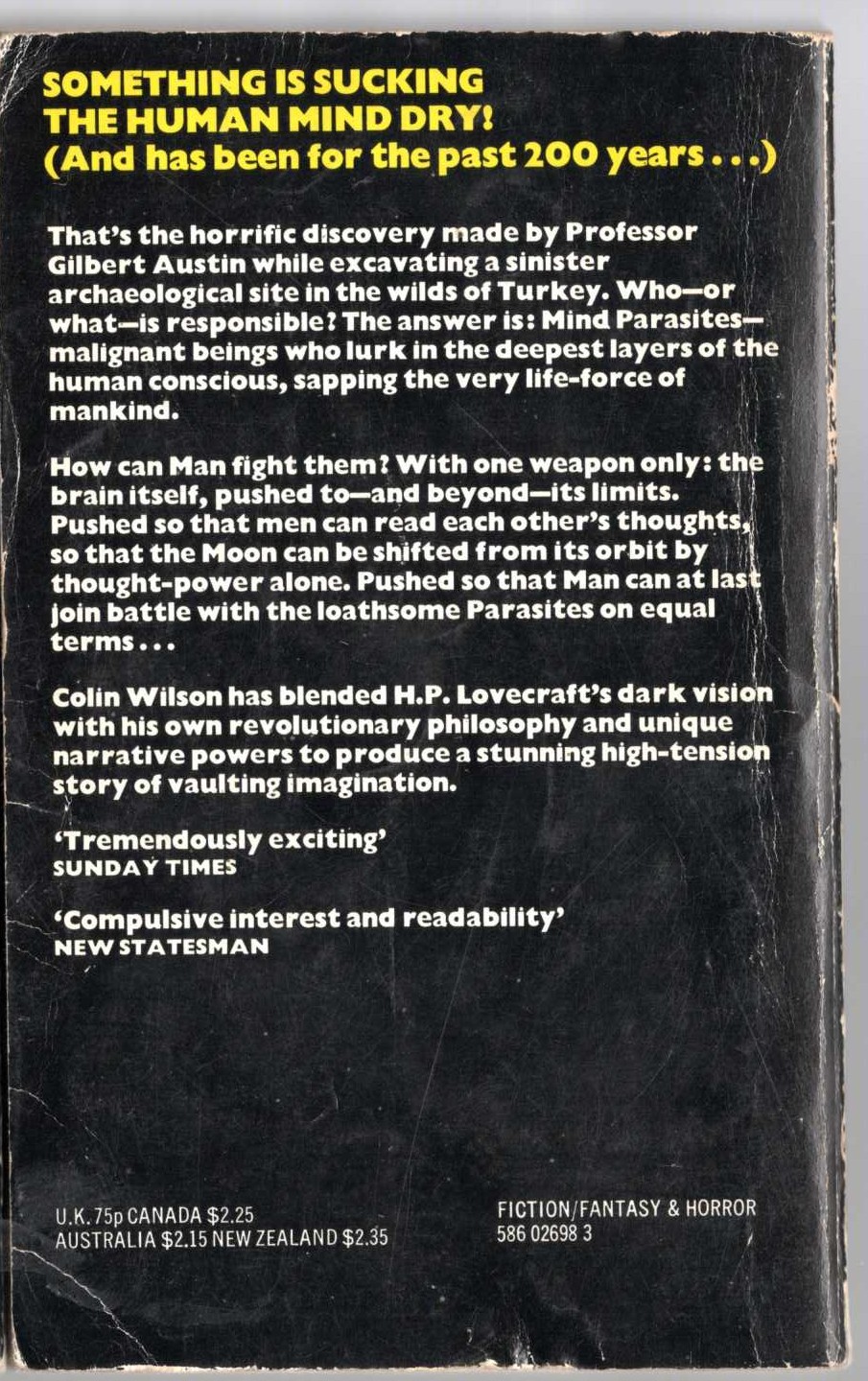 Colin Wilson  THE MIND PARASITES magnified rear book cover image
