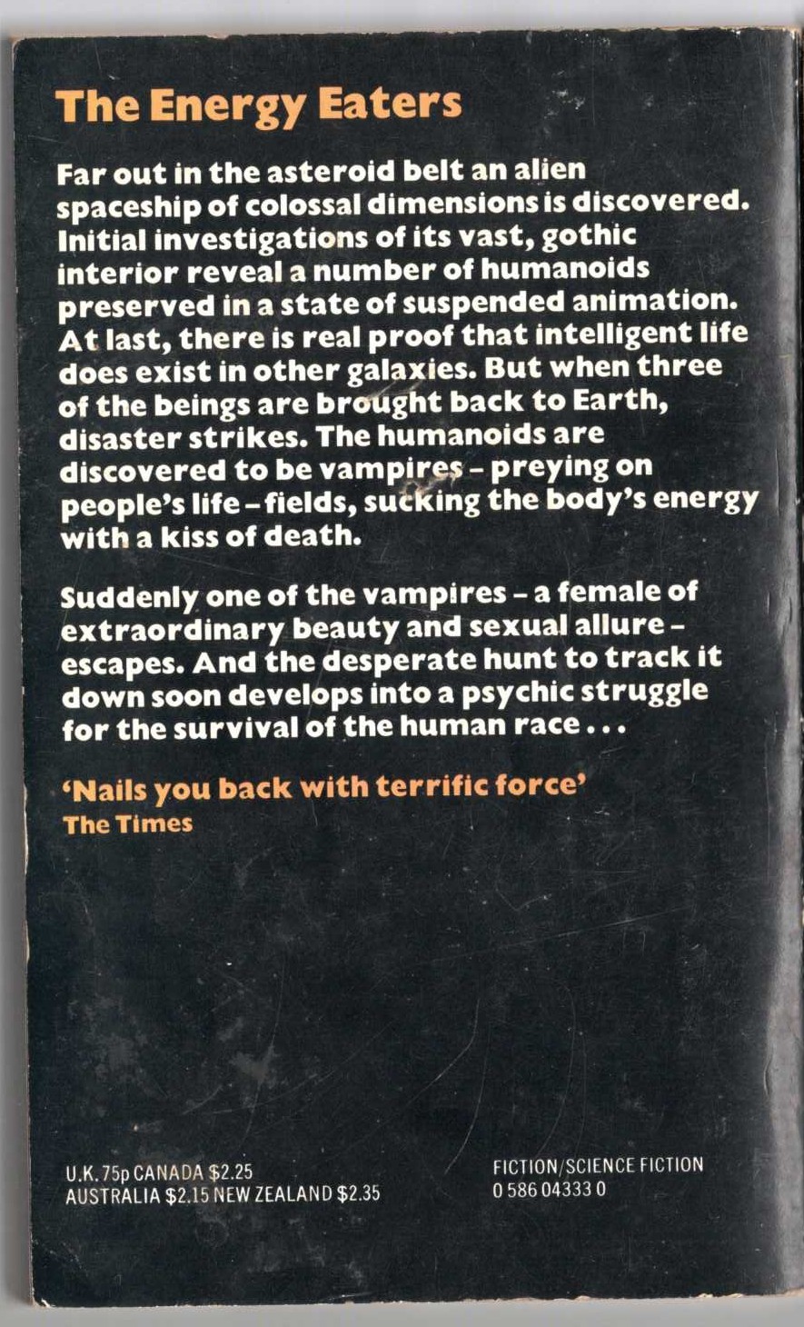 Colin Wilson  THE SPACE VAMPIRES magnified rear book cover image
