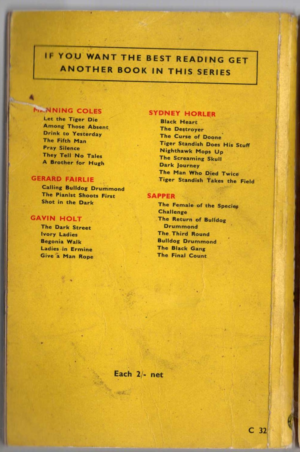 'Sapper'   TEMPLE TOWER magnified rear book cover image